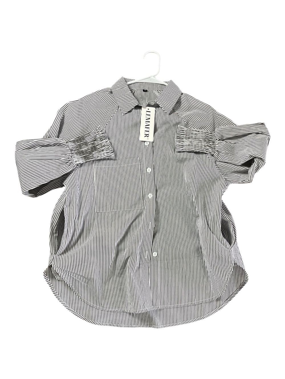 NWT LEMAFER Pinstripe Oversized Cotton Blend Puff Sleeve Blouse Size XS